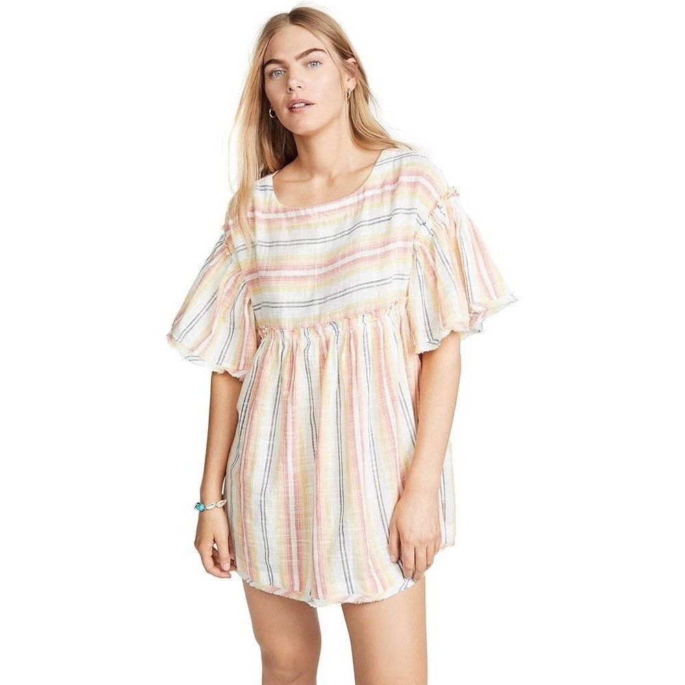Free People Summer Nights Mini Dress Oversized Tunic Top Size S Gauzey Babydoll